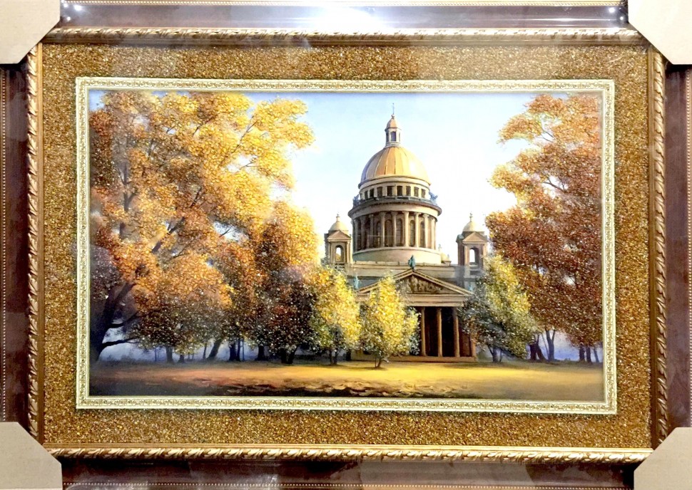 Картина янтарная большая "Золотые Купола"