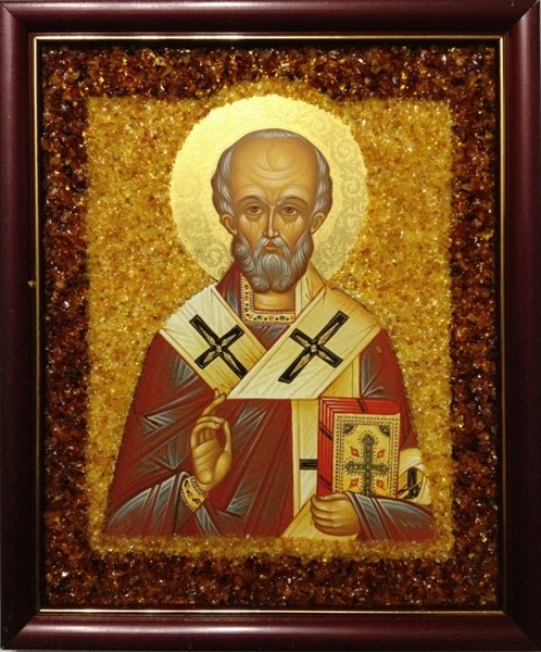 Икона янтарная Святой Николай Чудотворец КЯН-404