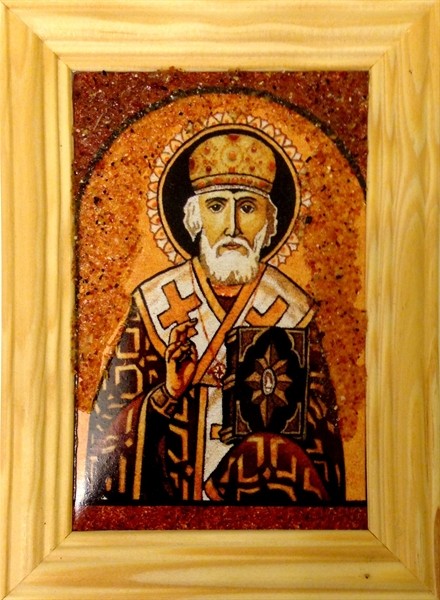 Икона янтарная Святой Николай Чудотворец иян-2-705