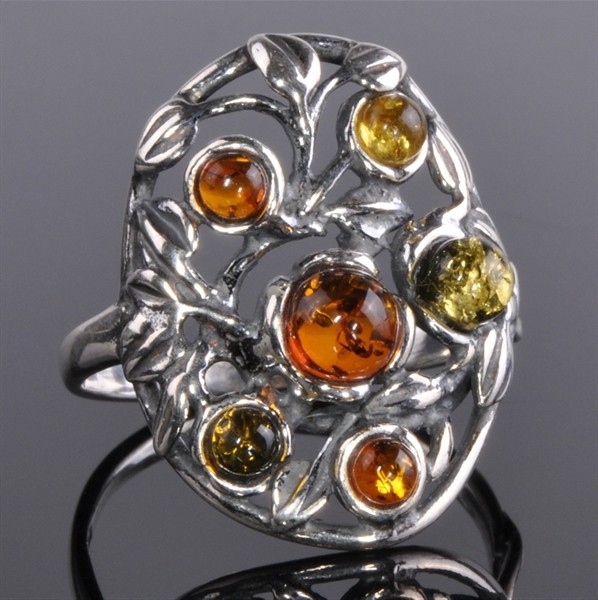 Кольцо серебро с янтарем Таинственный Сад скНЯН-9815