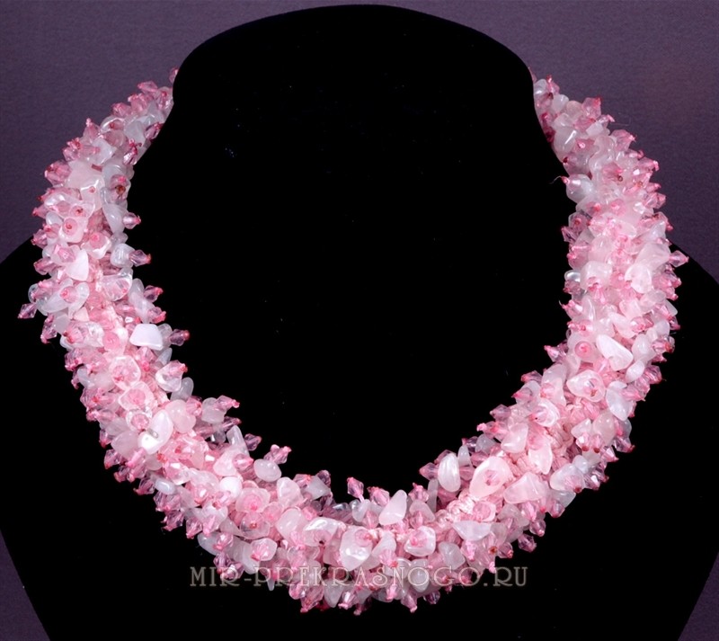 Бусы из розового кварца Ожерелье Русалки НКР-326