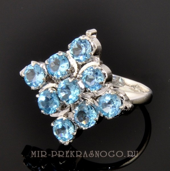 Кольцо серебро с голубым топазом Сокровище Морей кНТП-107