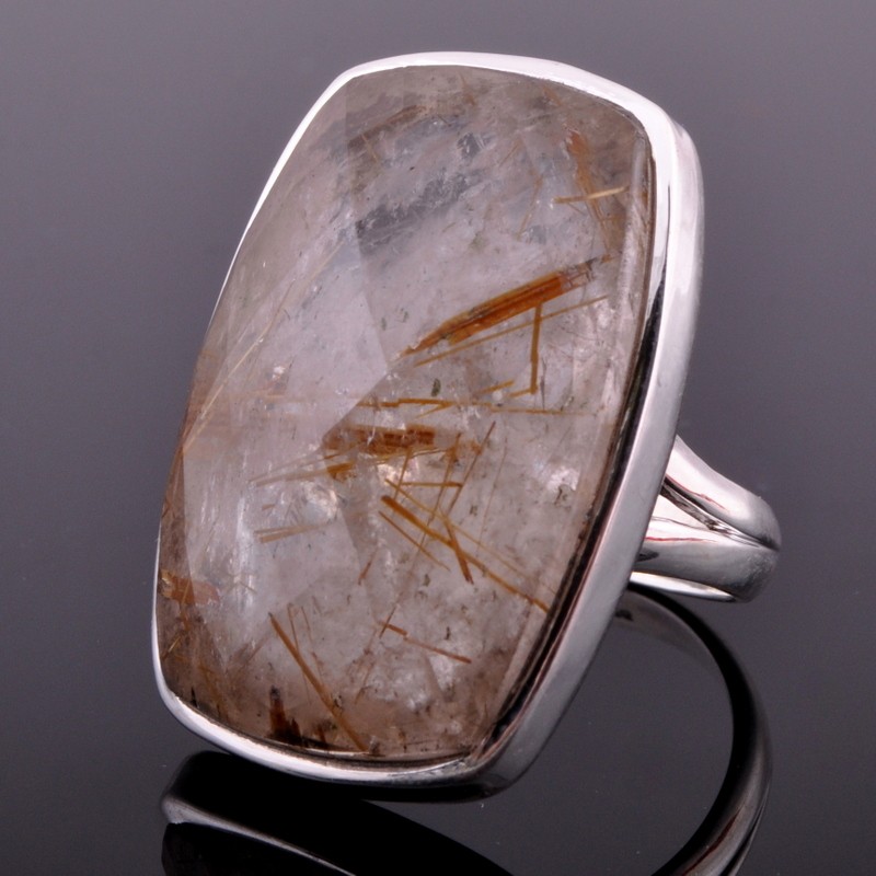 Кольцо серебро с рутиловым кварцем-волосатиком "Кватро"