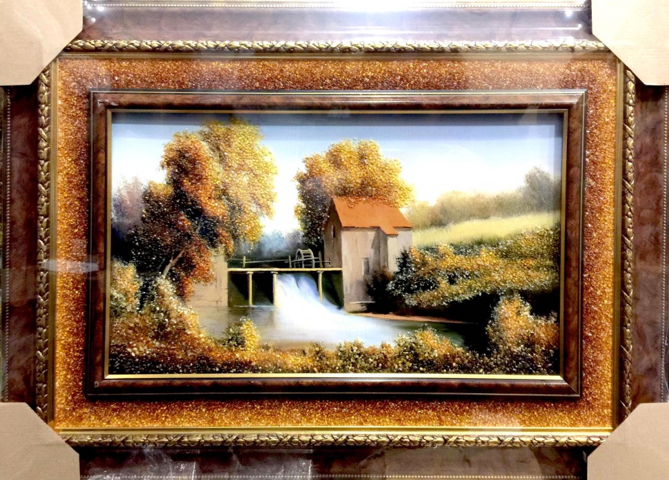 Картина янтарная большая "Осенняя Река"