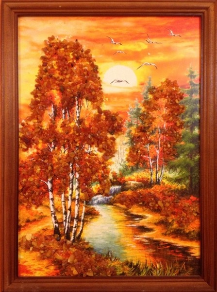 Картина из янтаря Золотая Осень кян-2-905