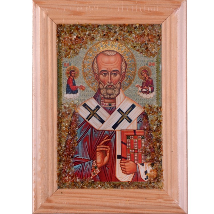 Икона янтарная "Образ святого Николая Чудотворца"