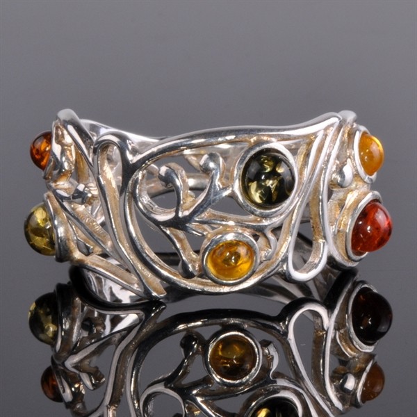 Кольцо серебро с янтарем Кружевница скНЯН-9825