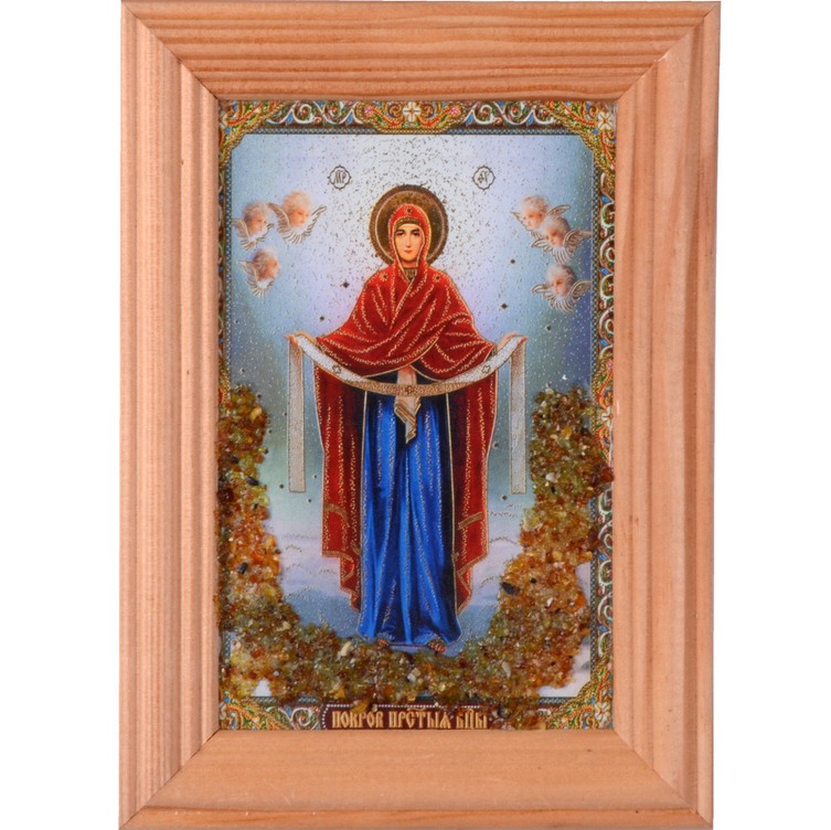 Икона янтарная "Покров Пресвятой Богородицы "