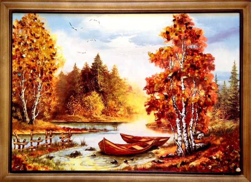 Картина с янтарем Лодочки кян-2-314