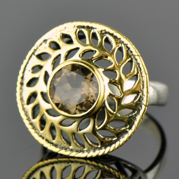 Кольцо серебро с позолотой и раухтопазом Империя ксНРТ-5736