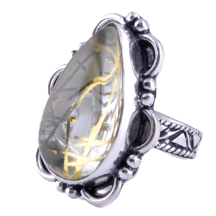 Кольцо серебро с имитацией рутилового кварца "Волосы Венеры"