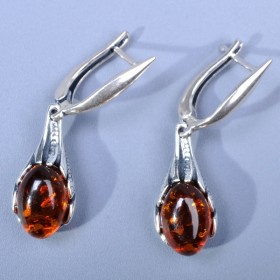 Серьги из серебра с янтарем Роса ссНЯН-6551