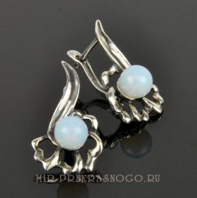 Серьги с лунным камнем Космея сНЛК - 1803