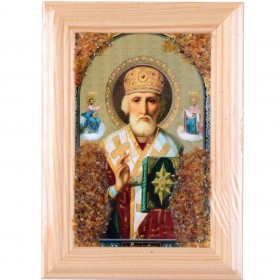 Икона янтарная Святой Николай Чудотворец КЯН-2-3041