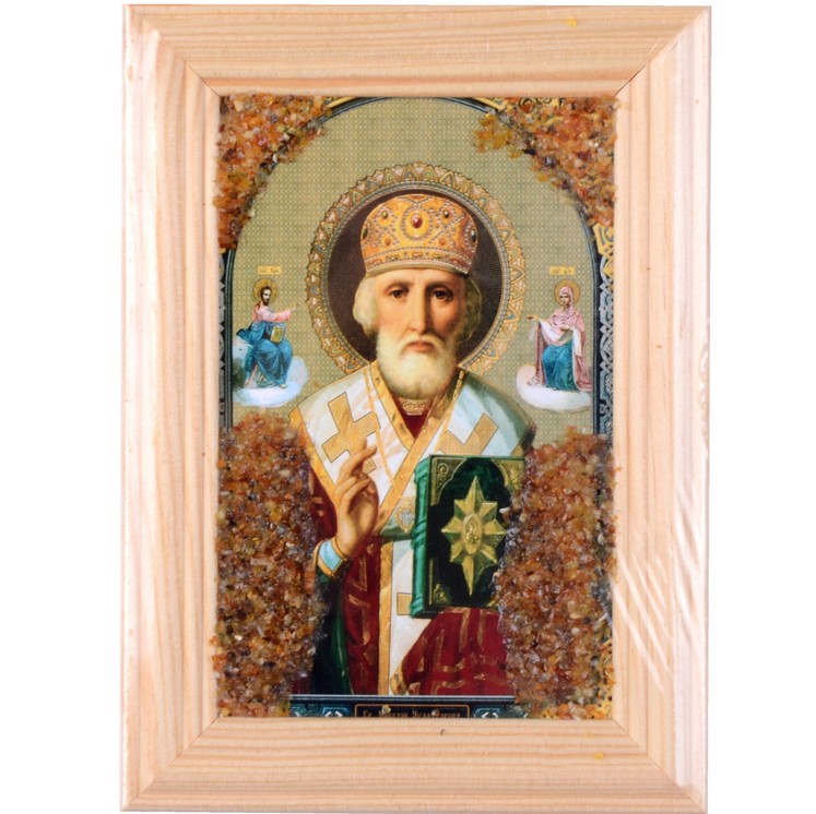 Икона янтарная Святой Николай Чудотворец КЯН-2-3041