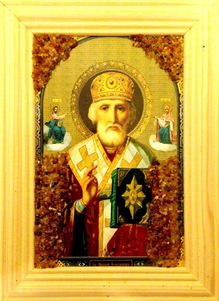 Икона янтарная "Святой Николай Чудотворец"