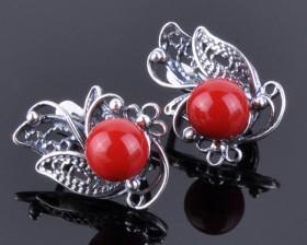 Серьги с прессованным кораллом "Папильон"