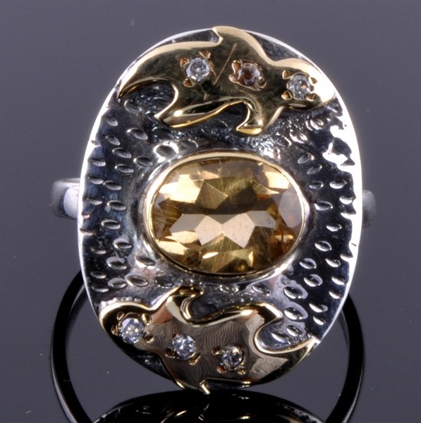 Кольцо серебро с позолотой и цитрином Кипр скНЦТ-9367-КВМ