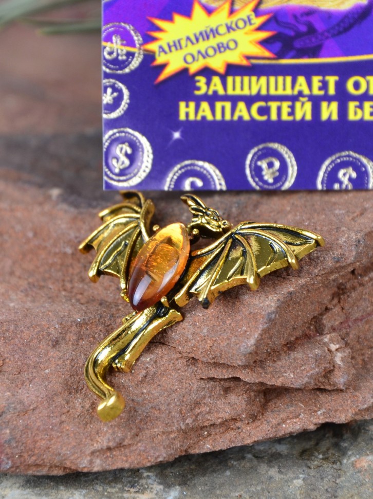 Кошельковый оберег "Денежный Дракон с Янтарем"