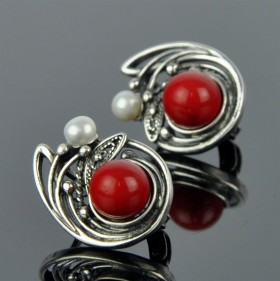 Серьги с прес. кораллом Фея сПКО-2539