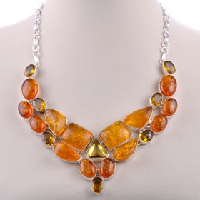 Колье с плавленным янтарем и цитриновым кварцем "Солнечный Берег"