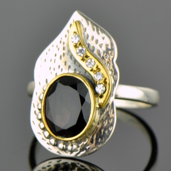 Кольцо серебро с позолотой и раухтопазом Мексика ксНРТ-5728