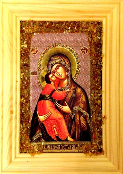Икона янтарная Владимирская Пресвятая Богородица иян-2-715
