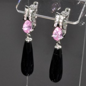 Серьги с цирконом и им. агатом Капли сНЦР-5807