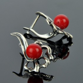 Серьги с кораллом Космея сПКО-2595