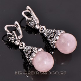 Серьги с розовым кварцем Колокольчик сНКР-617