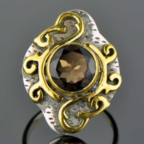 Кольцо серебро с позолотой и раухтопазом "Валгалла"