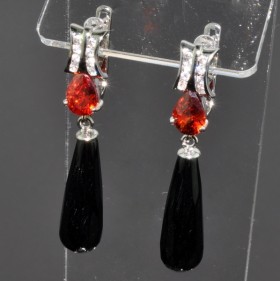 Серьги с цирконом и им. агатом Капли сНЦР-5808