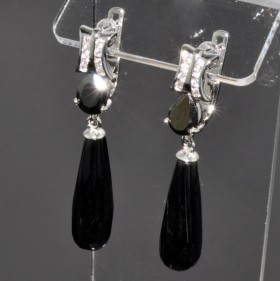 Серьги с цирконом и им. агатом Капли сНЦР-5809