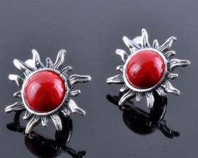 серьги с прессованным кораллом "Солнышко"