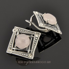 Серьги с розовым кварцем Квадро сНКР-1145