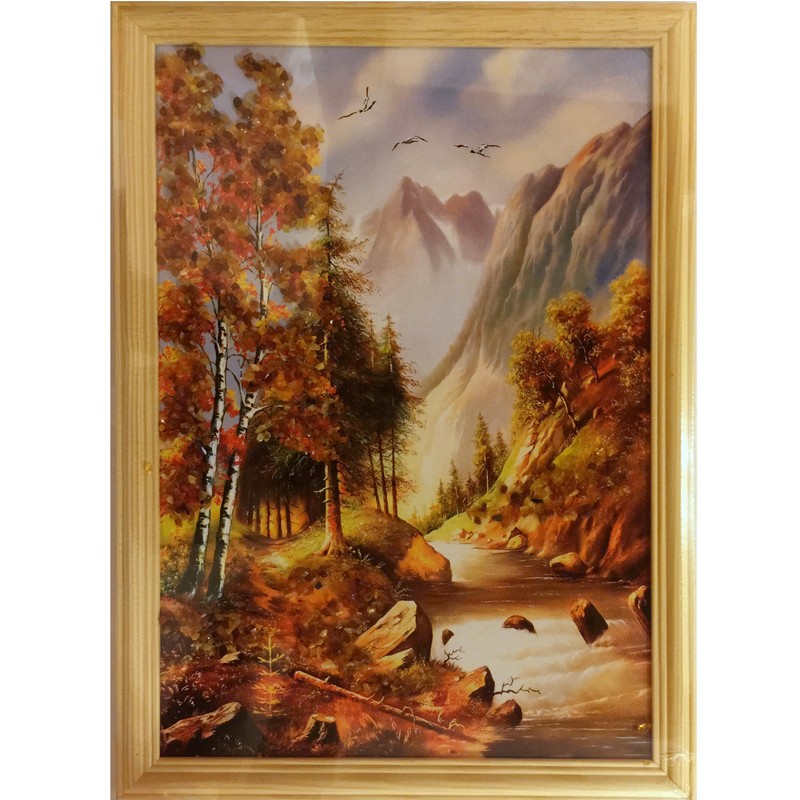 Картина с янтарем "Пейзаж"