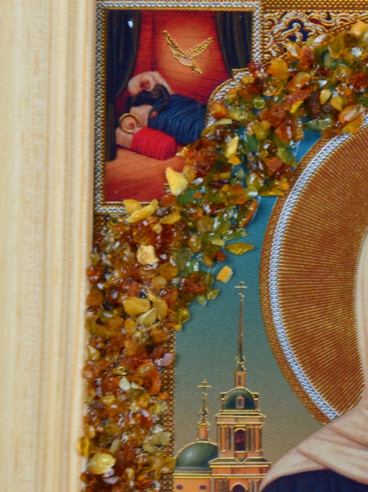 Икона с янтарем "Старица Матрона" 14,5х17,5 см