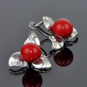 Серьги с прес. кораллом Трилистник сПКО-2521