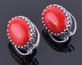 Серьги с прессованным кораллом " Сударушка"