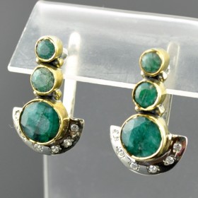 Серьги серебро с позолотой с изумрудом Трио ссНИЗ-5508