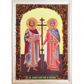 Икона с янтарной крошкой &quot;Святые Константин и Елена&quot;