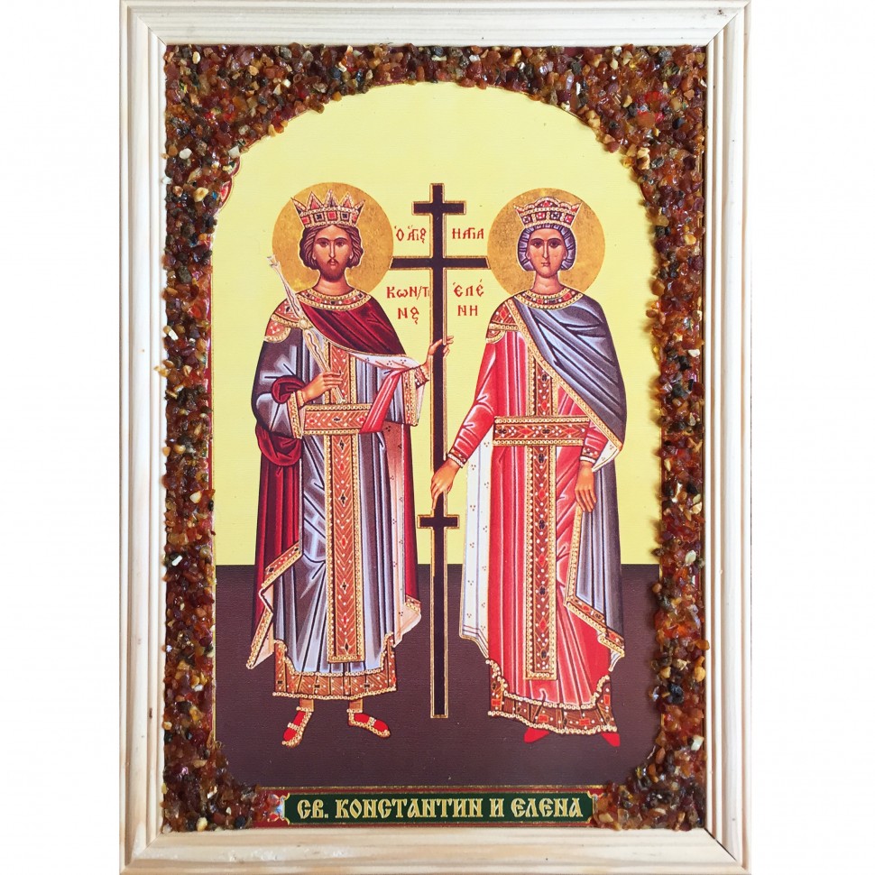 Икона с янтарной крошкой "Святые Константин и Елена"