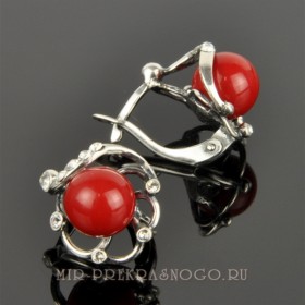 Серьги с прес. кораллом Венеция  сПКО-1824