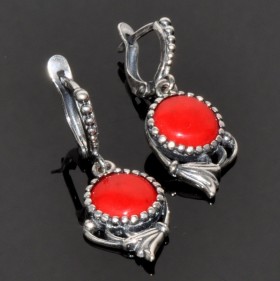 Серьги с прессованным кораллом Альбион сПКО-4470