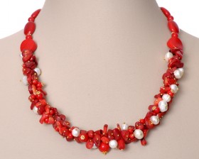 Бусы из коралла, жемчуга и прессованного коралла "Дары Моря"