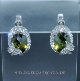 Серьги серебро с хризолитом Летиция ссНХЛ-1370