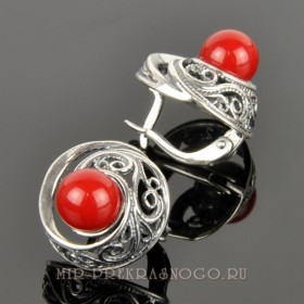 Серьги с прес. кораллом "Водоворот"