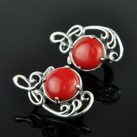 Серьги с прес. кораллом Вуаль сПКО-2897