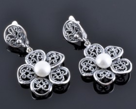 Серьги с жемчугом "Ромашка"