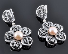 Серьги с жемчугом "Ромашка"